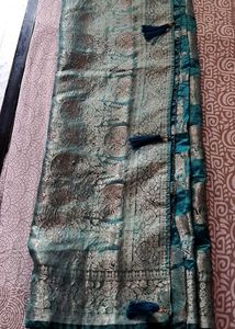 Elegant Teal Brocade Silk Saree