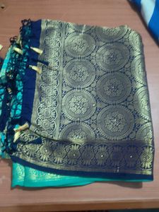 Elegant Blue & Gold Banarasi Silk Saree