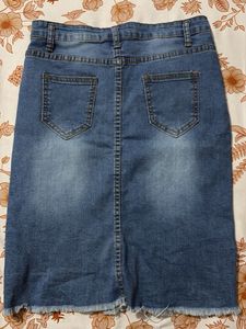 Blue Denim Midi Skirt with black skir