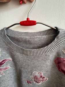 Floral Print Grey Knit Sweater