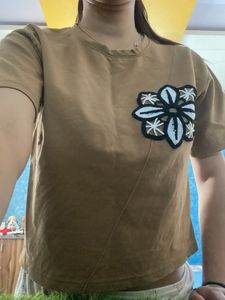 Brown T-shirt with Floral Applique