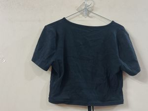 Zara Black Ribbed V-Neck Crop Top