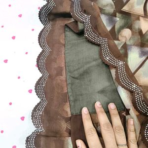 brown 🤎 dimond work saree with padded blouse