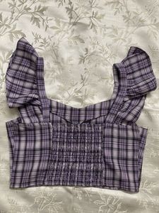 Purple Plaid Ruffle Sleeve Top