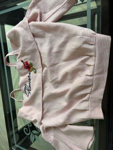 Cute Pink Gingham Blouse with Floral Embroidery