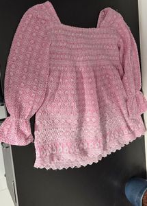 Pretty Pink Embroidered Square Neck Blouse