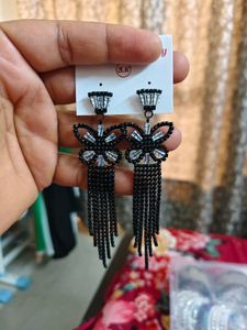 Elegant Black Butterfly Tassel Earrings