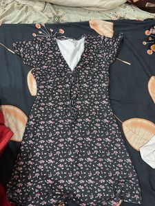 Floral Print Lace-Up Mini Dress
