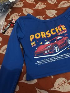 Blue Porsche Graphic Long Sleeve Top