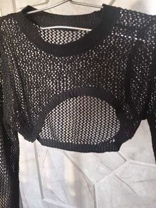 Sheer Black Cropped Sweater