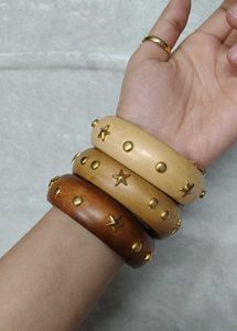 Trendy Wooden Bangles with Star Embellishments
