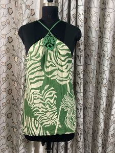 Green Zebra Print Halter Neck Top