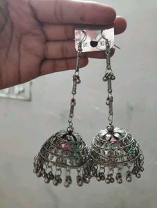 Elegant Oxidised Silver Jhumka Earrings