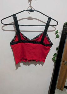 Red Lace Trim Crop Top
