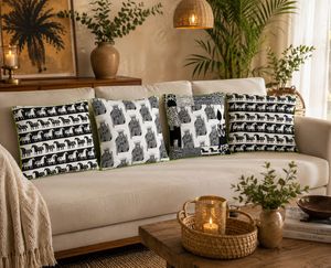 Set of 4 Black & White Cushion Covers
