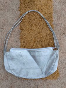 Stylish Silver Leather Hobo Bag