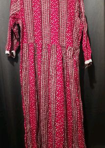 Red Bandhani Naira Cut Kurta