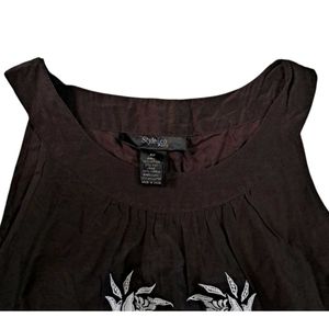 Brown Embroidered Sleeveless Top