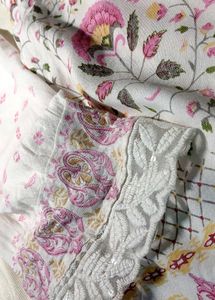 white &amp; pink floral printed lace kurti