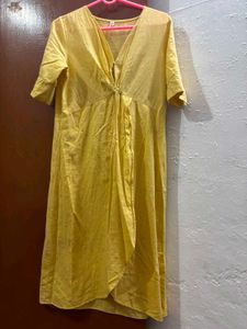 Stylish Yellow V-Neck Wrap Dress