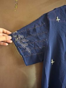 Elegant Navy Blue Embroidered Kurta