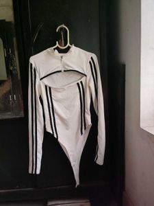 Stylish stripped White Cutout Bodysuit