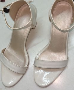 White Ankle Strap Block Heels - wore only twice