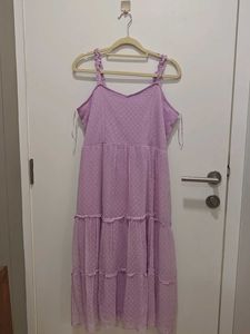 Lavender Swiss Dot Tiered Midi Dress