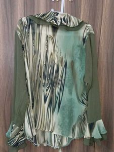 ruffle green button up shirt
