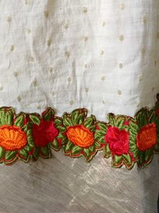 Elegant Cream Kurta with Floral Border