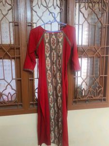 Red Kurta with Floral Print