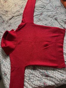 Red Knit Turtleneck Top
