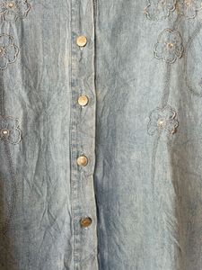 Embellished Denim Button-Up Shirt