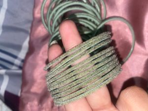 Sparkling Mint Green velvet Bangle Set of 35 bangl