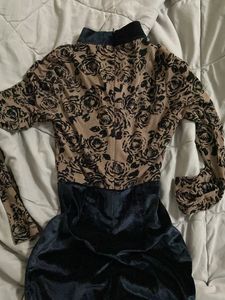 Shein Velvet &amp; Floral Print Mini Dress