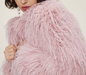 XS to M Pink Faux Fur Shaggy Coat