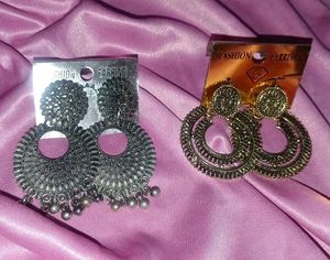 Combo of Boho Jhumka Earrings - Silver & Gold Tone