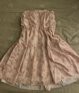 Pink Floral Strapless Dress