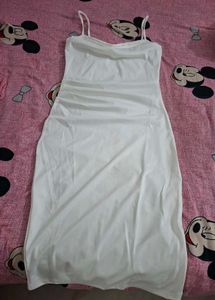 Elegant White Ruched Bodycon Dress
