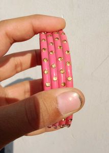 Chic Pink Bangles with Gold Embellishments