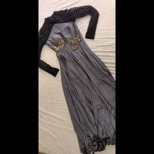 Elegant Grey &amp; Black Gown with Embellishments