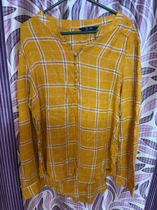 Mustard Yellow Plaid Button-Up Top