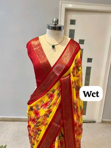 Vibrant Yellow Floral Saree