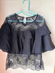 Chic Black Lace Ruffle Top