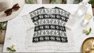 Boho Elephant Print Tunic with Fringe✨🥰