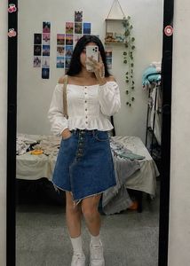 asymmetrical denim skirt