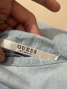 GUESS Light Wash Denim Cold Shoulder Dress