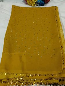 Yellow Sequined Dupatta with Tassels