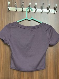 Purple Ribbed Crop Top
