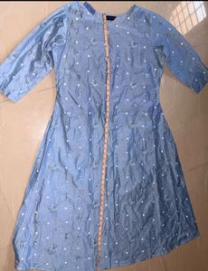 powder  Blue mul chanderi kurta Set
